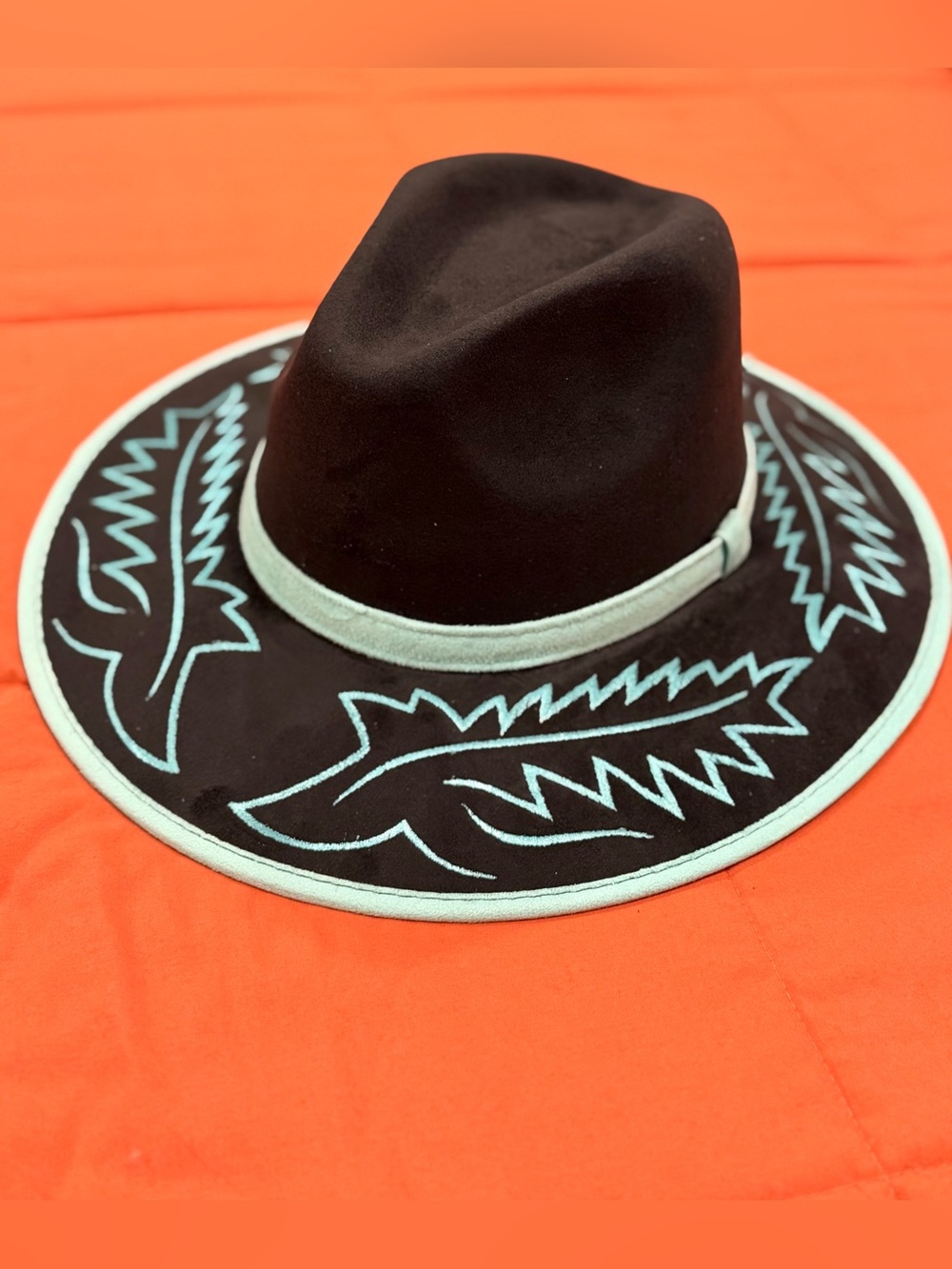L&B Black Hat with Light Blue Embroidered Trim